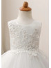 Beaded Ivory Lace Tulle Curly Hem Flower Girl Dress